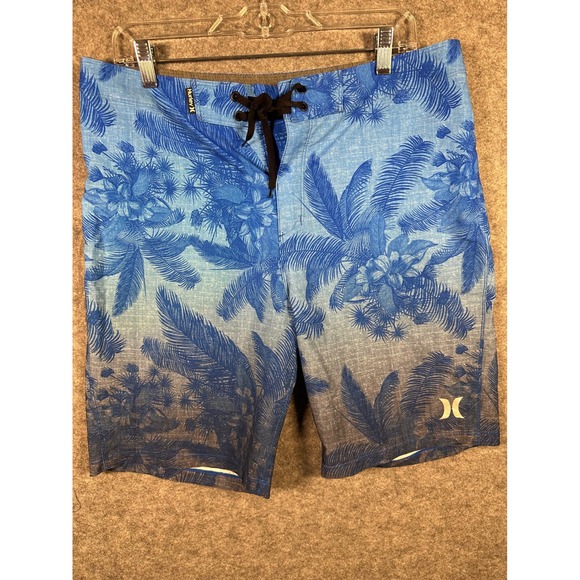 Hurley Phantom Mens Board Shorts Size 32 Blue Tropical Floral Swim Trunks - Picture 1 of 8